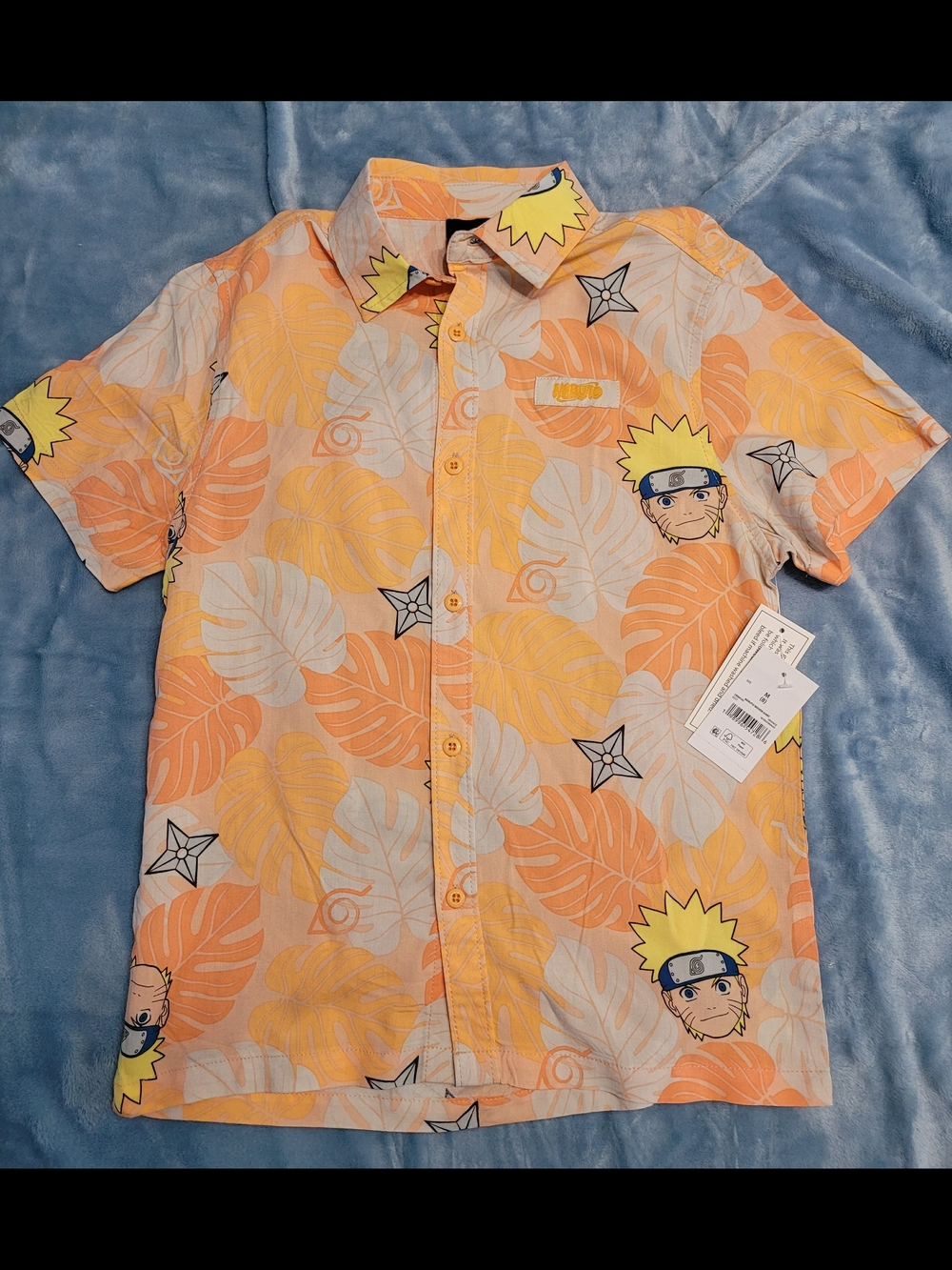 Boys Naruto Short-Sleeve Button-Up Shirt - Orange Leaf Print